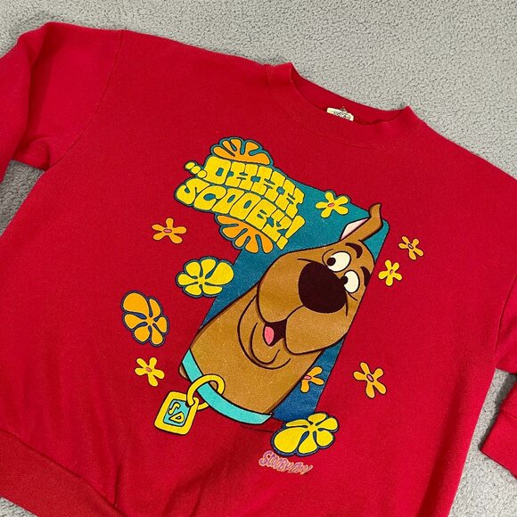 VTG Scooby Doo Sweatshirt Women 1X Red 3/4 Sleeve 1997 Cartoon Network Crewneck - Picture 1 of 10